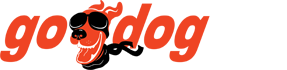 GoDogPro logo of a happy dog wearing sunglasses and a racing scarf